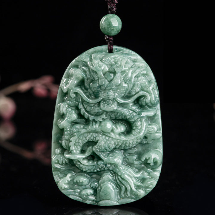 Buddha Stones Chiński Zodiak Smok Jade Naszyjnik Dobrobytu Wisiorek Koralikowy Sznur - image 6