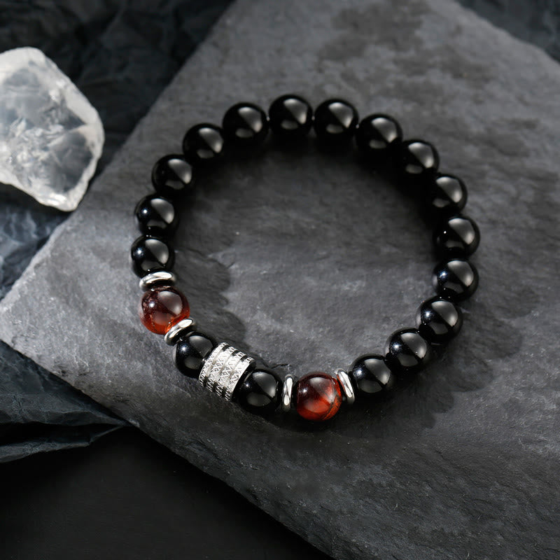 Bransoletka Buddha Stones Natural Black Obsidian Tiger Eye Strength Fulfillment
