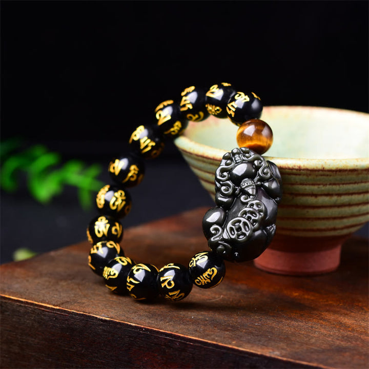 Buddha Stones Bransoletka FengShui PiXiu z obsydianu bogactwa