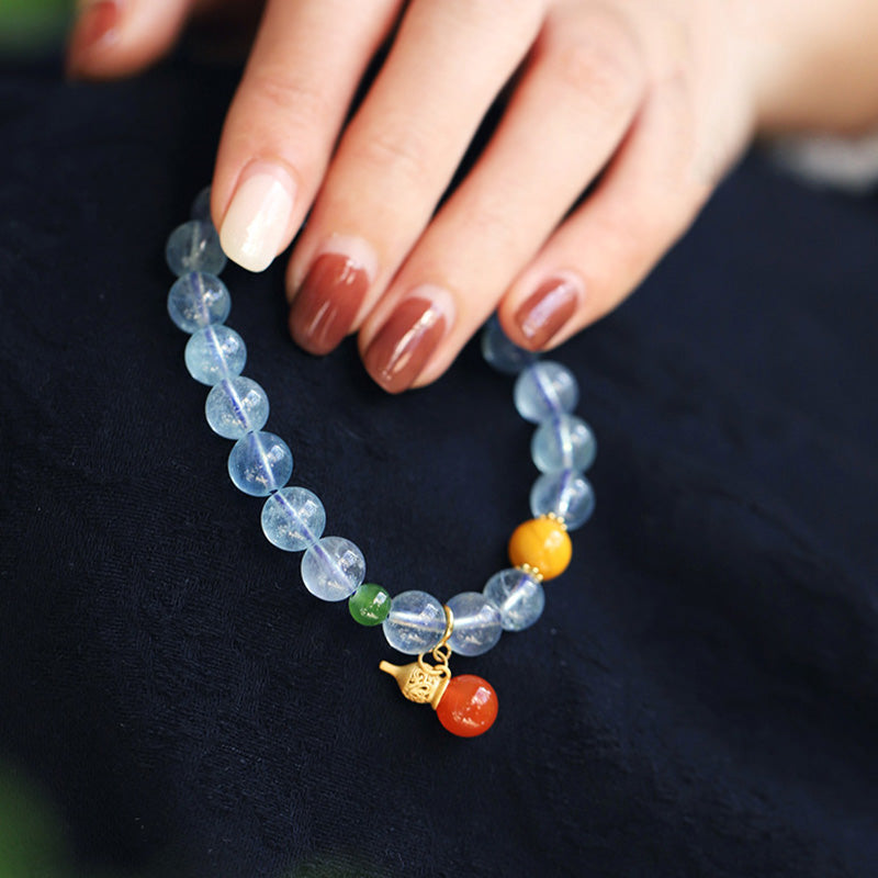 Bransoletka z akwamarynowo-czerwonym agatem Peace Gourd Charm