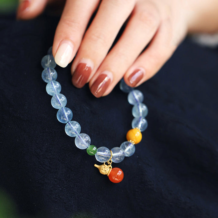 Bransoletka z akwamarynowo-czerwonym agatem Peace Gourd Charm