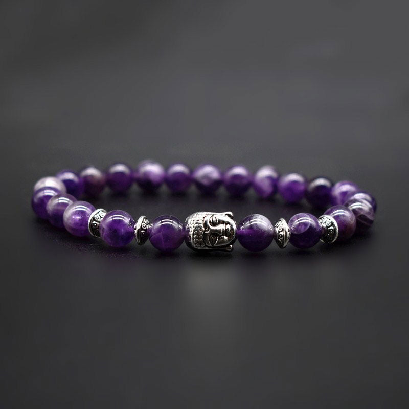 Bransoletka z Buddha Stones i ametystem, uzdrawiająca miłość