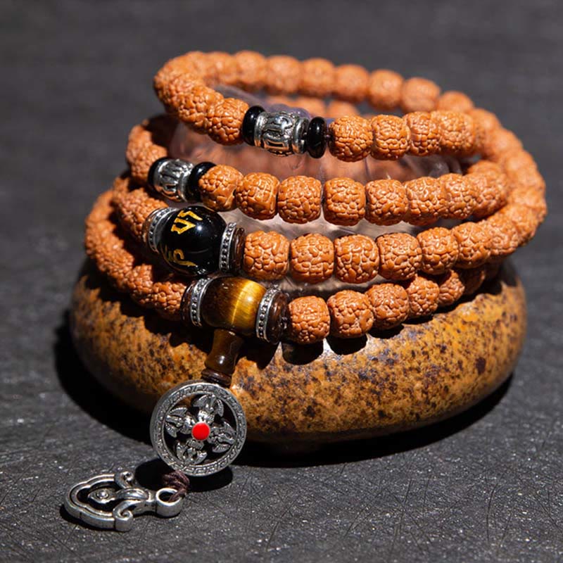 Tybet 108 Mala Beads Rudraksha Bodhi Seed Chinese Zodiac Natal Buddha Wealth Charm Bracelet