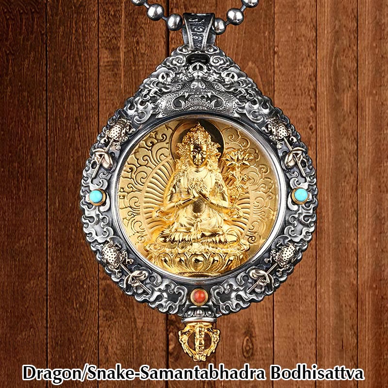 Buddha Stones Chiński Zodiak Natal Budda Thangka Dziewięć Pałaców Osiem Diagramów Bogactwo Obrotowy Naszyjnik Wisiorek - Bodhisattwa Smok/Wąż-Samantabhadra - image 7