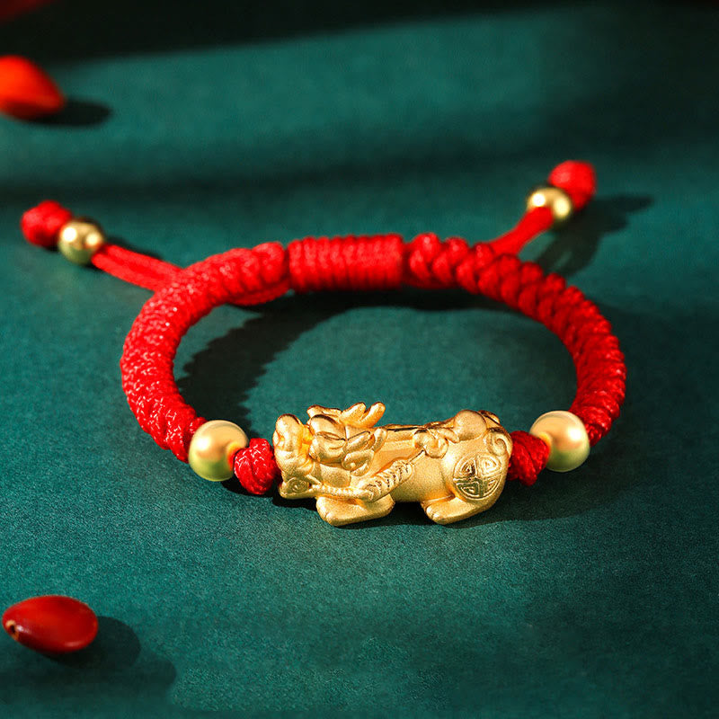 Buddha Stones 999 Srebro Sterlingowe PiXiu Wealth King Kong Knot String Braided Bransoletka dla dzieci i młodzieży