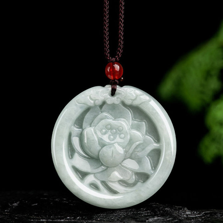 Naszyjnik z Buddha Stones Naturalny Jadeit Kwiat Lotosu Rzeźbiony Wisiorek Dobrobytu - image 9