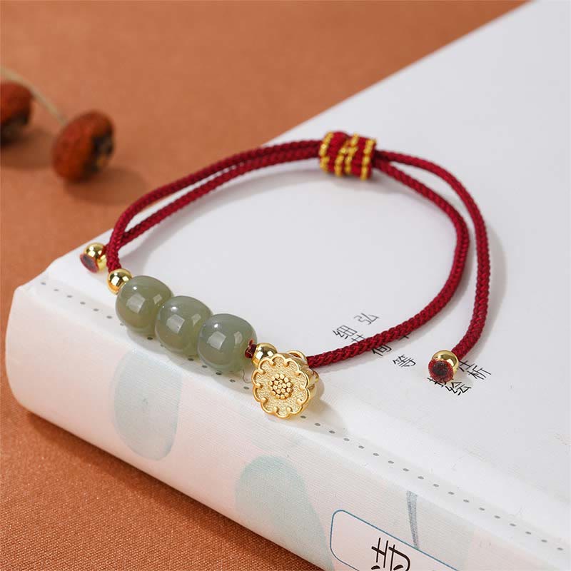 Buddha Stones Ręcznie Robione Hetian Jade Koraliki Lotus Pod Bransoletka Pleciona Dobrobyt Szczęście