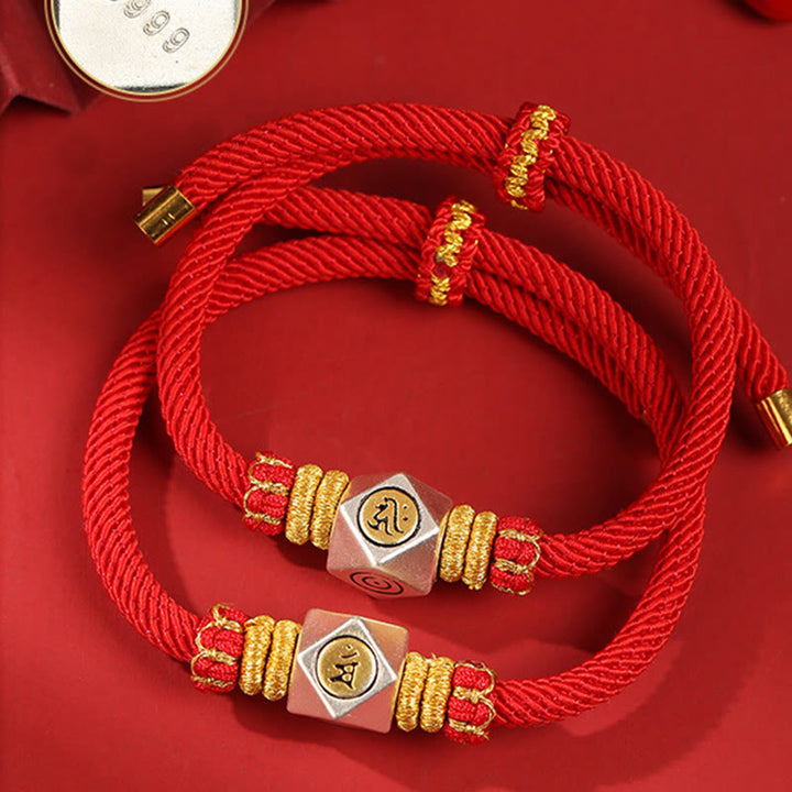 Buddha Stones 999 Srebro Chińskie Zodiak Natal Budda Czerwona Lina Szczęście Siła Ręcznie Robiona Bransoletka Dla Dzieci