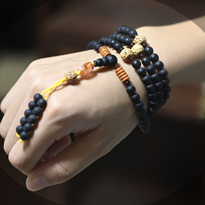 Buddha Stones Tybetańska Mala Cyprysik Bodhi Nasiona Czerwony Agat Bransoletka Lecznicza