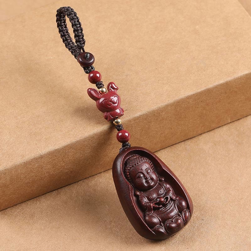 Buddha Stones Mały liść Czerwony Sandałowiec Budda Cynober Chiński Zodiak Amulet Ochrona Brelok