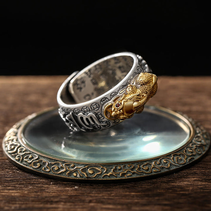 Buddha Stones Tybetańskie 990 Srebro Sterlingowe Om Mani Padme Hum PiXiu Dorje Wadżra Sutra Serca Grawerowany Pierścień Bogactwa