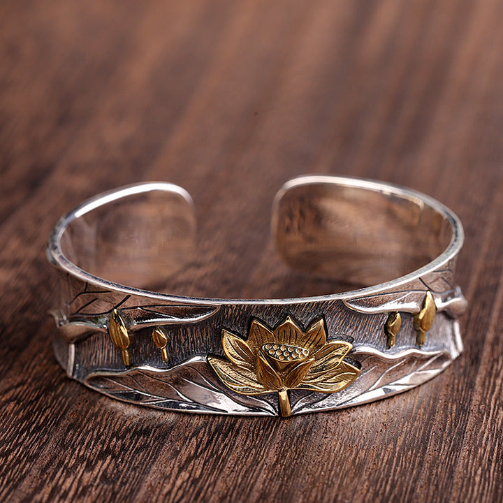 Bransoletka Buddha Stones 925 Sterling Silver Lotus Flower Calm z regulacją