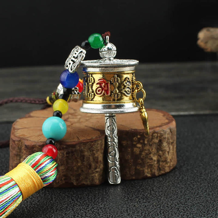 Tybet Om Mani Padme Hum Koło modlitewne Tassel Bag Dekoracja samochodowa do zawieszenia