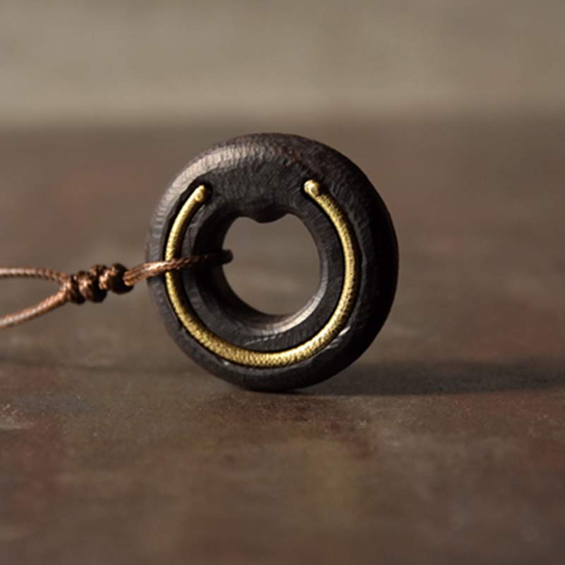 Buddha Stones Zen Circle Ebony Wood Peace Calm Naszyjnik Wisiorek - image 28
