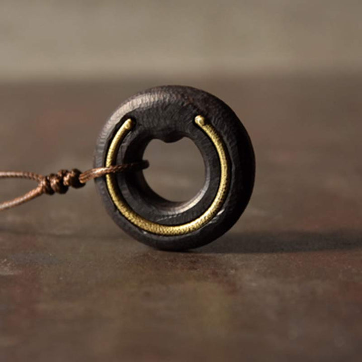 Buddha Stones Zen Circle Ebony Wood Peace Calm Naszyjnik Wisiorek - image 28