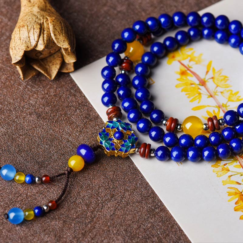 Bransoletka Buddha Stones Lazurite Yellow Agat Positive