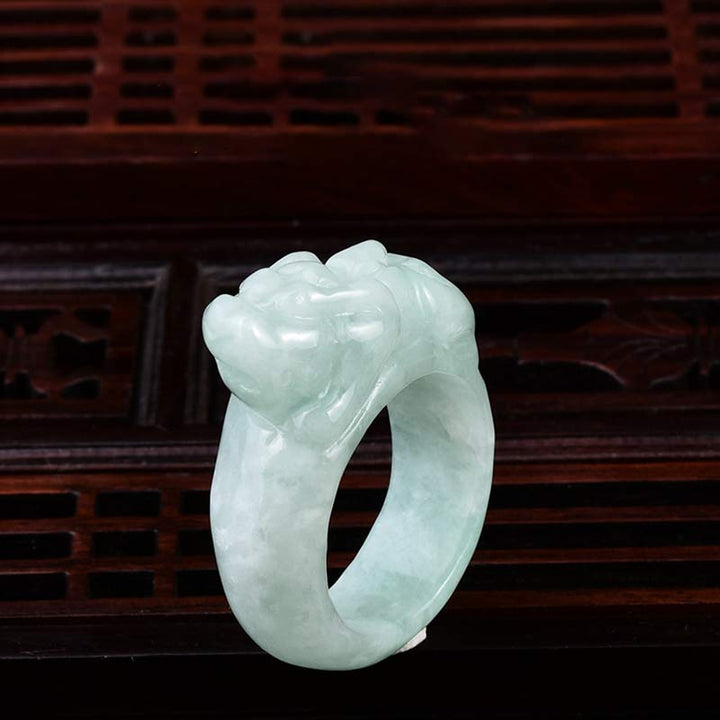 Pierścień szczęścia Fengshui bogactwo Jadeit PiXiu
