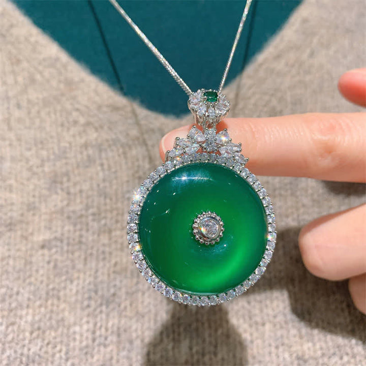 Naszyjnik z Buddha Stones Green Chalcedon Round Peace Buckle Strength