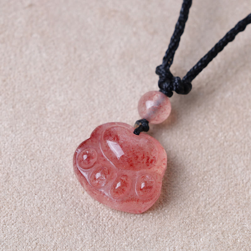 Buddha Stones Kwarc Truskawkowy Piękny Koci Łapa Pazur Uzdrawiający Naszyjnik Wisiorek - image 3