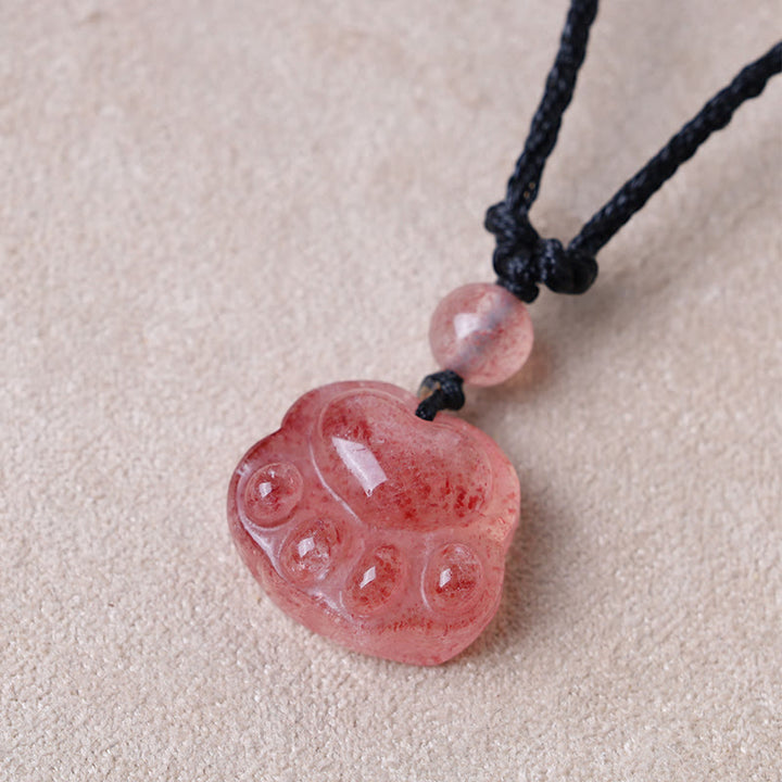 Buddha Stones Kwarc Truskawkowy Piękny Koci Łapa Pazur Uzdrawiający Naszyjnik Wisiorek - image 3