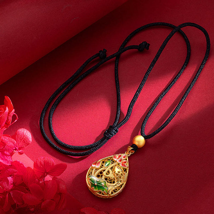 Buddha Stones Koi Ryba Lotos Liść Miedziany Naszyjnik Szczęścia Wisiorek - Ryba Koi Lotus - image 1