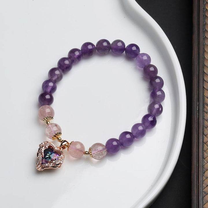 Bransoletka Fortune Crystal z naturalnego ametystu i kwarcu truskawkowego