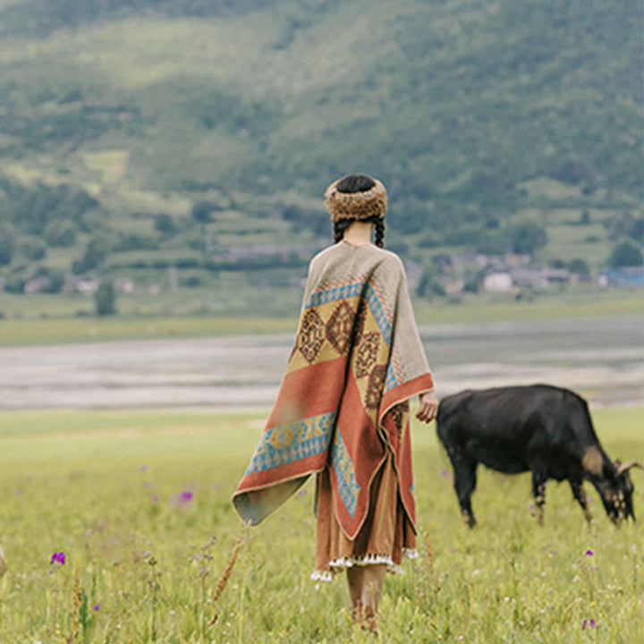 Buddha Stones Tybetański szal Diamentowy wzór Zimowy ciepły szalik - image 6