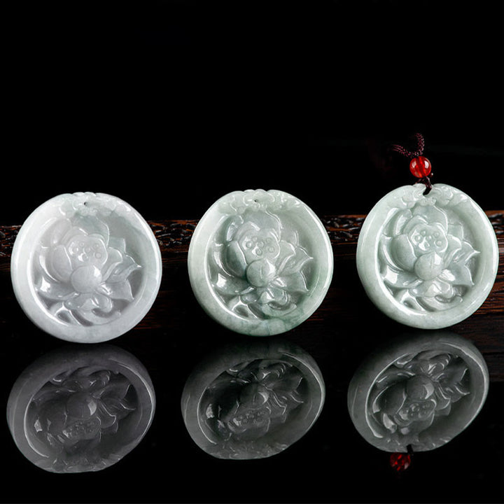 Naszyjnik z Buddha Stones Naturalny Jadeit Kwiat Lotosu Rzeźbiony Wisiorek Dobrobytu - image 6
