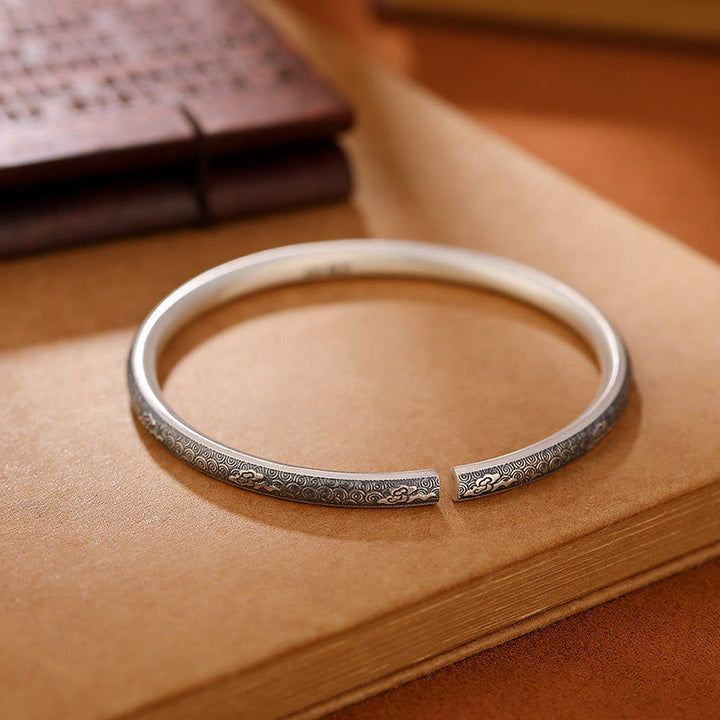Buddha Stones Vintage 999 Srebro Sterlingowe Pomyślny Projekt Chmur Bransoletka Szczęścia Bangle - image 2