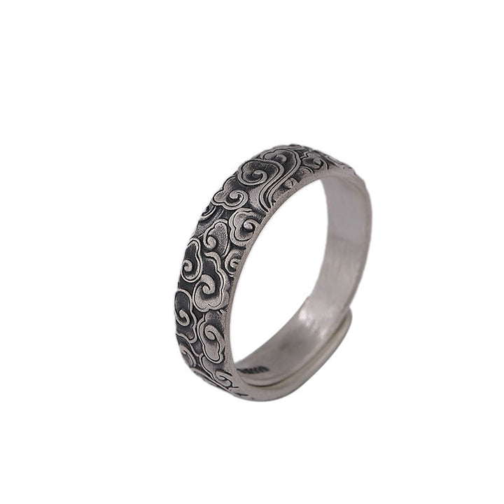 Buddha Stones 999 Srebro Sterling Kwiat Lotosu Śliwka Kwiat Pomyślne Chmury Grawerowany Pierścień Oświecenia - image 12