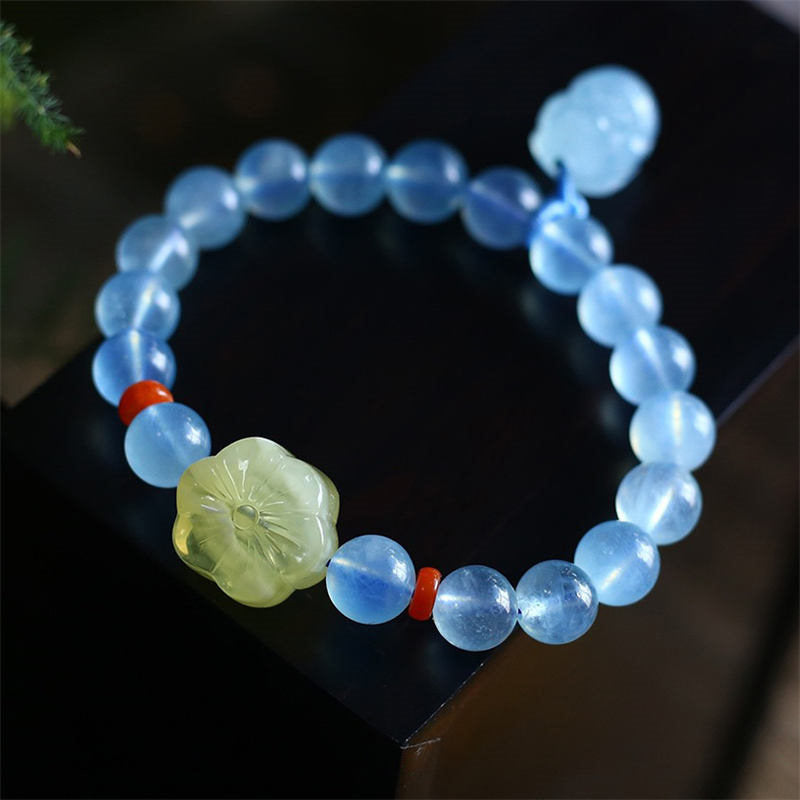 Bransoletka z naturalnego bursztynu i akwamarynu PiXiu Peace Healing Charm