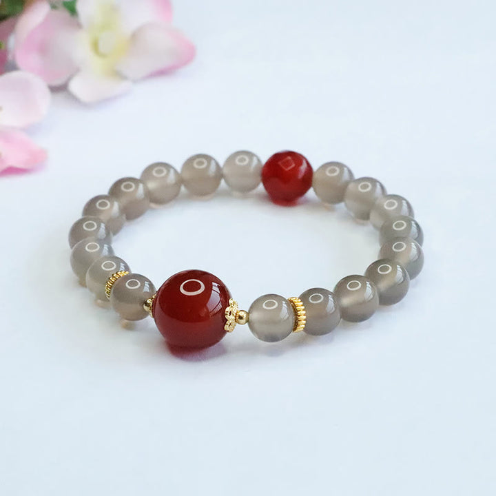 Bransoletka z Buddha Stones Naturalny Szary Chalcedon Czerwony Agat Harmonia