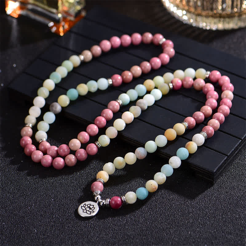 Buddha Stones Lazuryt Picasso Jaspis Amazonit Rodonit Apatyt Pozytywna Bransoletka z Koralików Modlitwy Lotosu