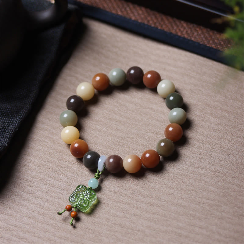Buddha Stones Naturalne Wielokolorowe Gradientowe Nasiona Bodhi Liuli Szklana Bransoletka z Urokiem Pokoju