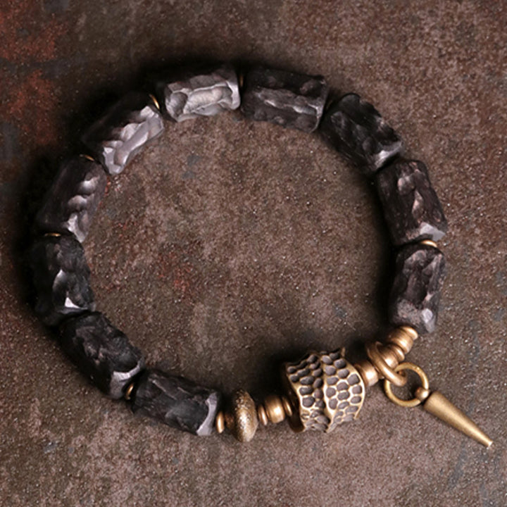 Bransoletka dla par z Buddha Stones, drewna hebanowego i miedzi, równowaga, ochrona