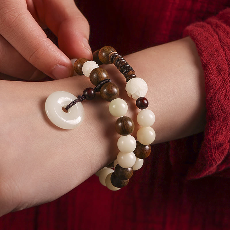 Bransoletka Buddha Stones Bodhi Seed Green Sandalwood Lotus Peace Buckle Harmony Double Wrap