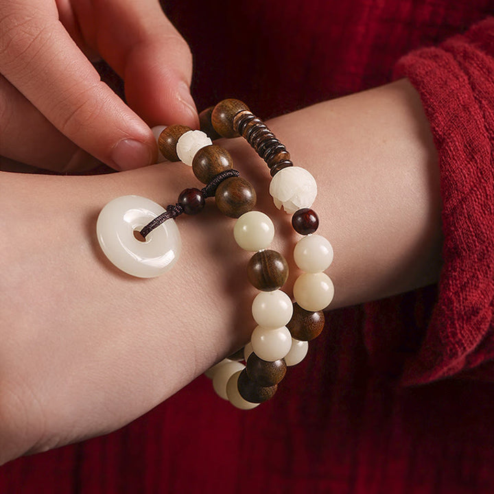 Bransoletka Buddha Stones Bodhi Seed Green Sandalwood Lotus Peace Buckle Harmony Double Wrap
