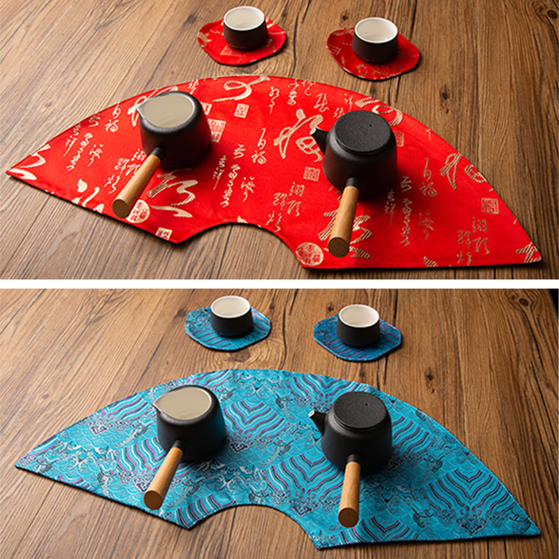 Podkładka pod Buddha Stones Vintage Sea Wave Bamboo Plum Blossom, podkładka pod kubek z haftem Kung Fu Tea Mat