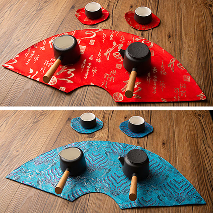 Podkładka pod Buddha Stones Vintage Sea Wave Bamboo Plum Blossom, podkładka pod kubek z haftem Kung Fu Tea Mat