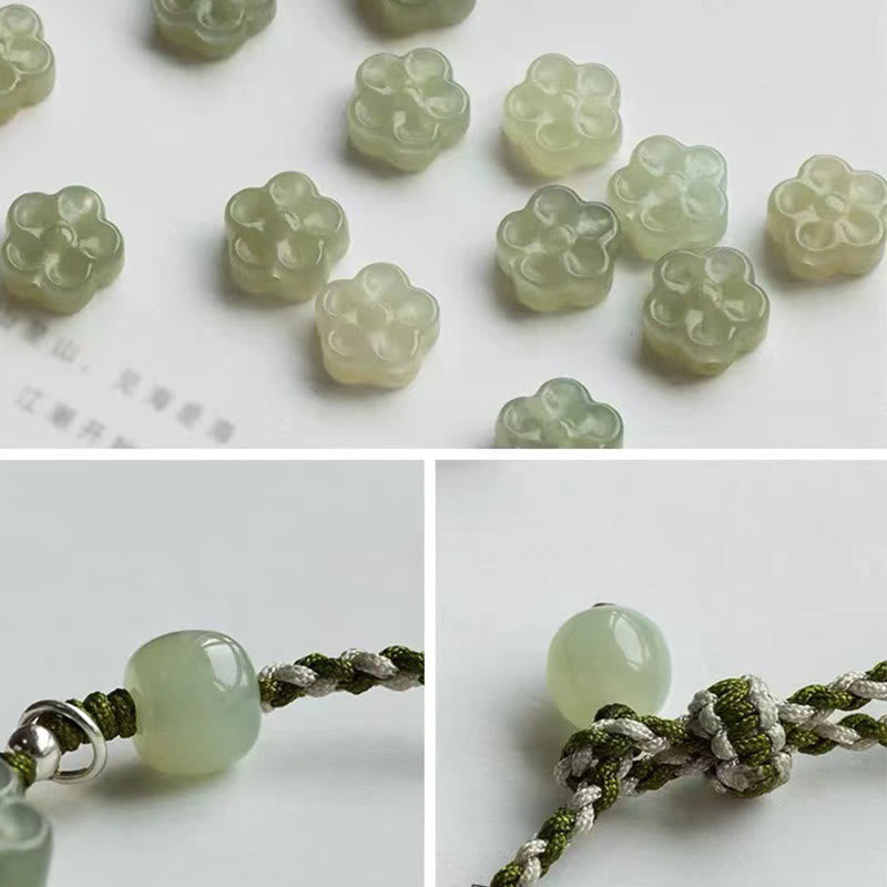 Buddha Stones Ręcznie Robione Plum Blossom Kwiat Jadeit Szczęście Dobrobyt Bransoletka Pleciona - image 3