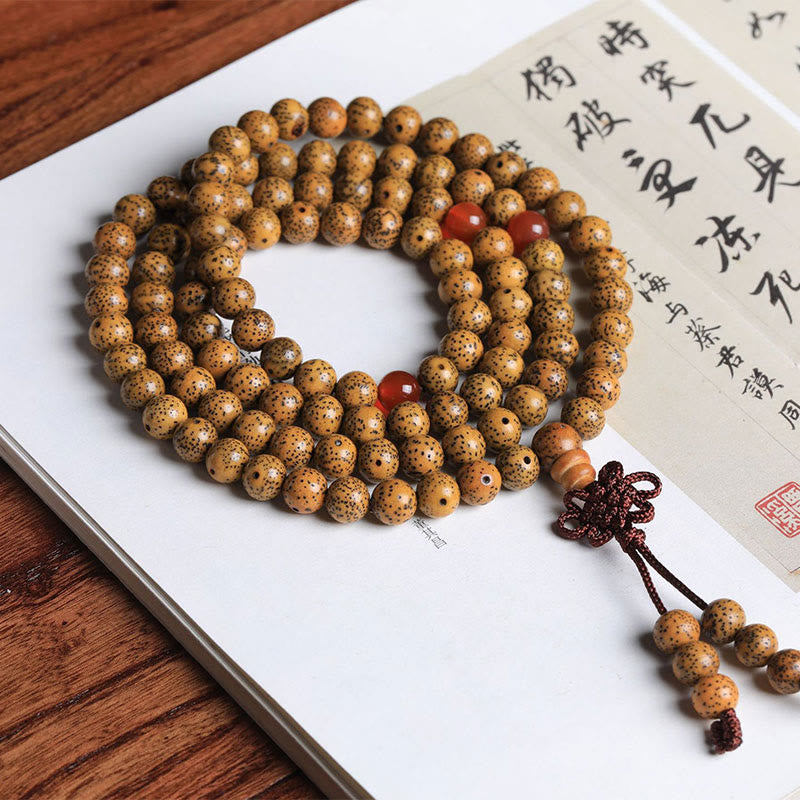 Buddha Stones 108 Koraliki Mala Bodhi Nasiona Czerwony Agat Bransoletka Pomyślności