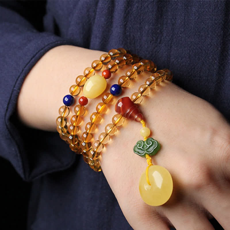 108 Mala Beads Naturalny Cytryn Bursztyn Peace Buckle Czerwony Agat PiXiu Ochrona Bransoletka Charm