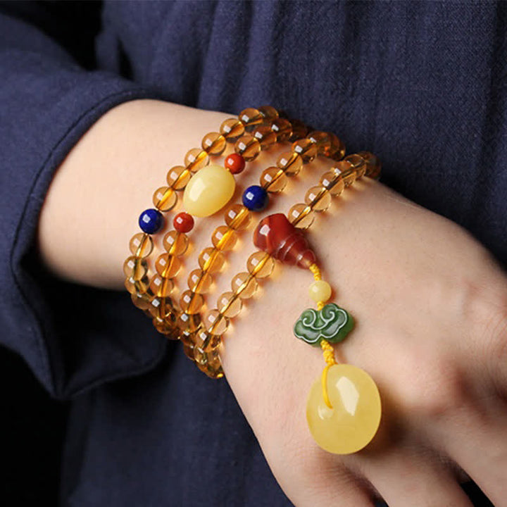 108 Mala Beads Naturalny Cytryn Bursztyn Peace Buckle Czerwony Agat PiXiu Ochrona Bransoletka Charm