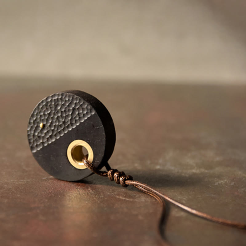 Naszyjnik z Buddha Stones , ręcznie wykonany, okrągły, z drewna hebanowego i mosiądzu, z miedzi, z wisiorkiem pokoju - image 4