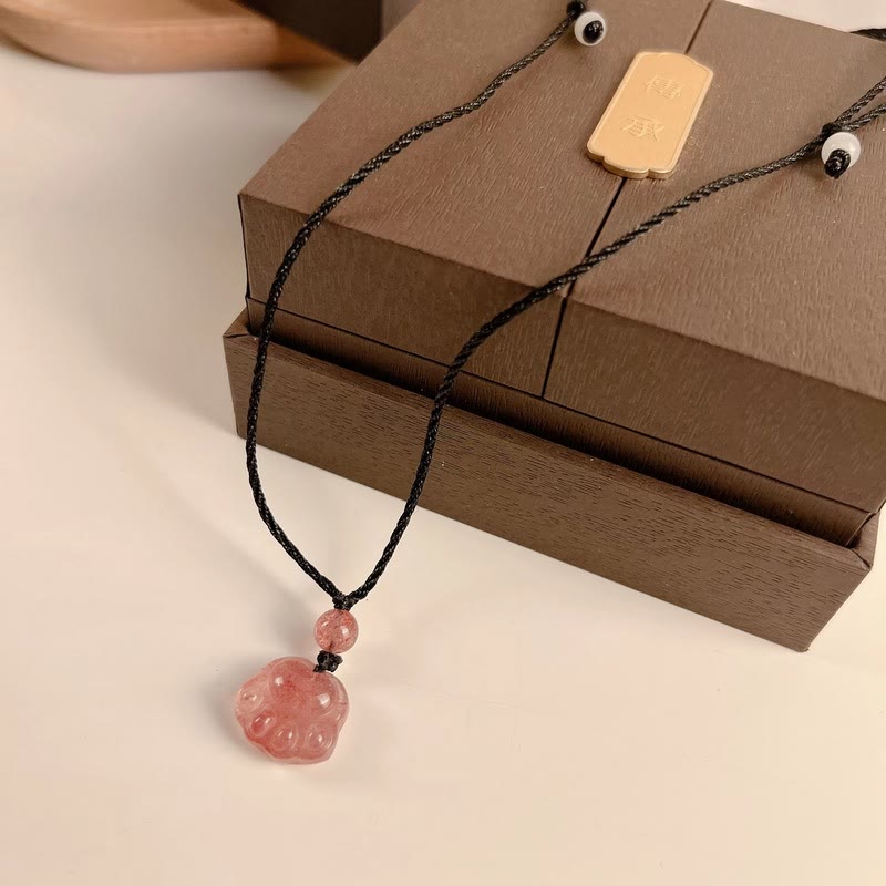 Buddha Stones Kwarc Truskawkowy Piękny Koci Łapa Pazur Uzdrawiający Naszyjnik Wisiorek - image 10
