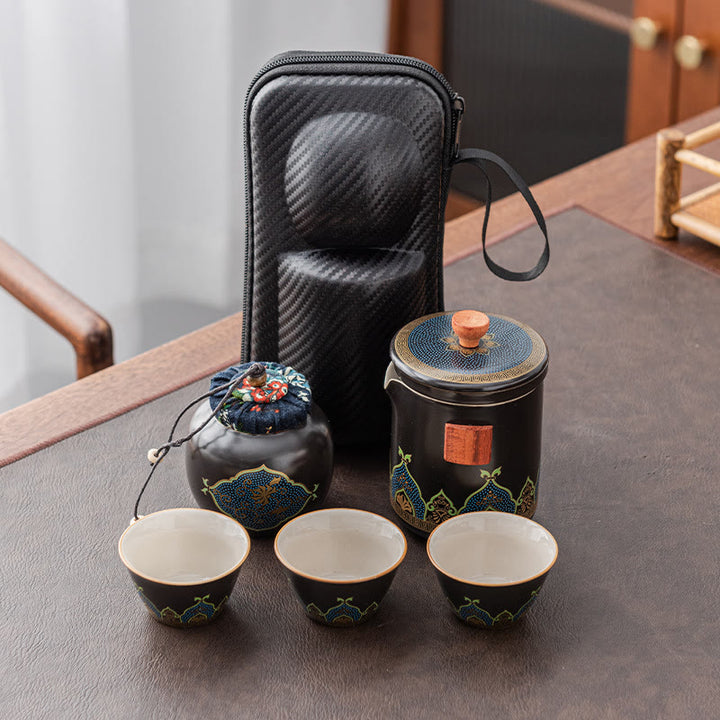 Buddha Stones Kwiat Chiński Gongfu Ceramiczny Czajnik Przenośny Zestaw Herbaty Podróżnej Na Zewnątrz Torba