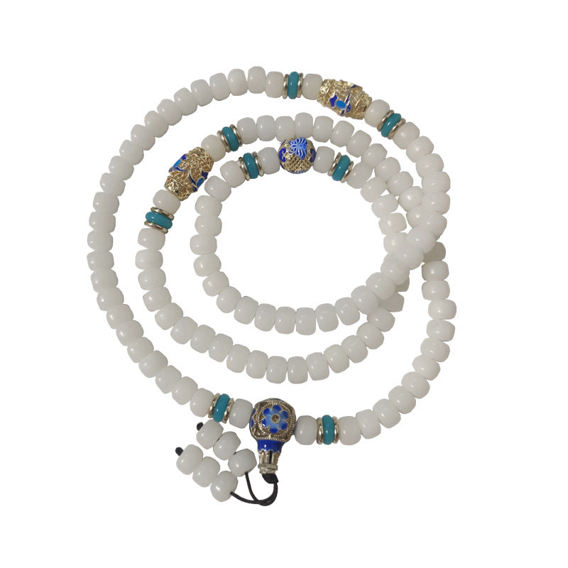 Buddha Stones Naturalne Białe Nasiona Bodhi Mala 108 Koralików Bransoletka Bogactwa