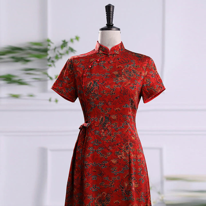 Buddha Stones Vintage Pomyślne Chmury Liście Drukuj Cheongsam Sukienka Damska Qipao - image 8