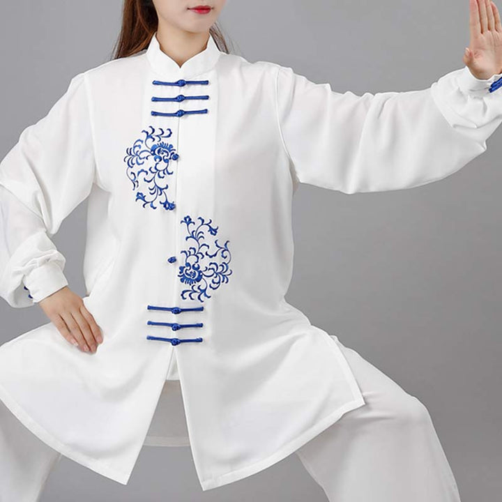 Buddha Stones Kwiat Haft Medytacja Modlitwa Duchowy Zen Tai Chi Qigong Praktyka Unisex Zestaw Ubrań
