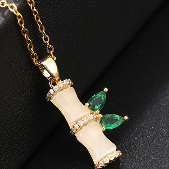 Buddha Stones 18K pozłacane chalcedonem bambusowymi cyrkoniami naszyjnik harmonijny wisiorek